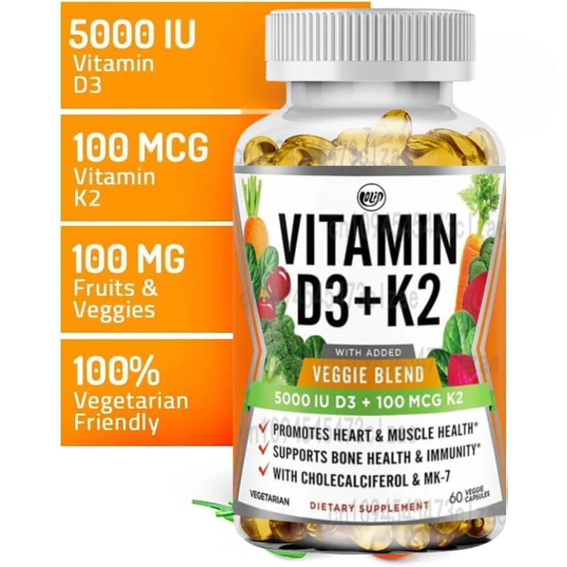 Cholecalciferol MK7 Contains a vegetarian fruit blend - Vitamin D K2 supplement for heart health -60 vegetarian capsules