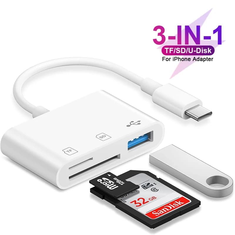 Lettore di schede 3 in 1 di tipo C Convertitore per lettore di schede di memoria USB OTG SD TF per IPad IPhone per Mac Book Tablet Lettore di schede USB di tipo C