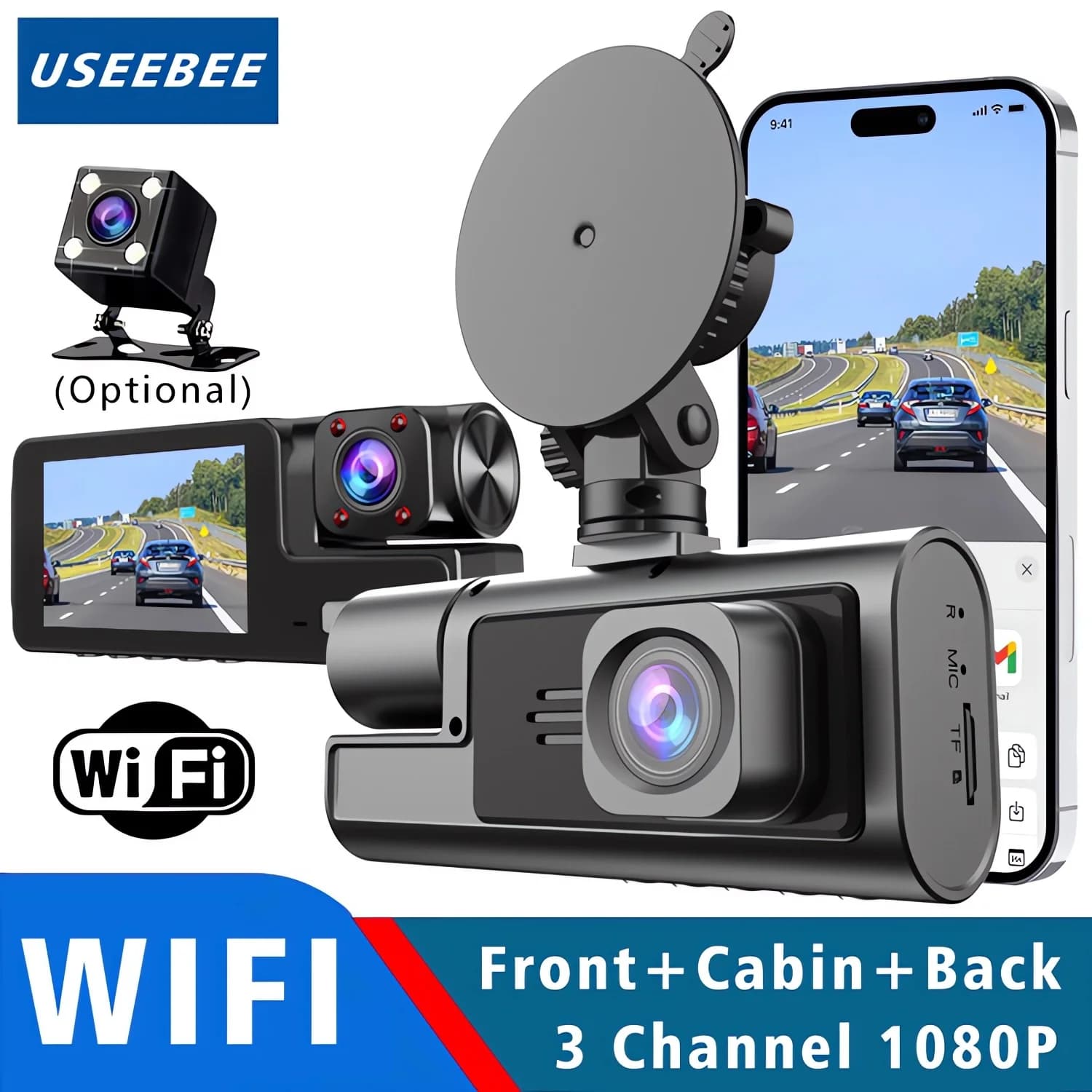 WIFI 3 Telecamera Dash Cam 1080P Cabina Auto Dvr Interni Veicolo Dvr a tre vie Canali Registratore Video Registratore Dashcam Videocamera