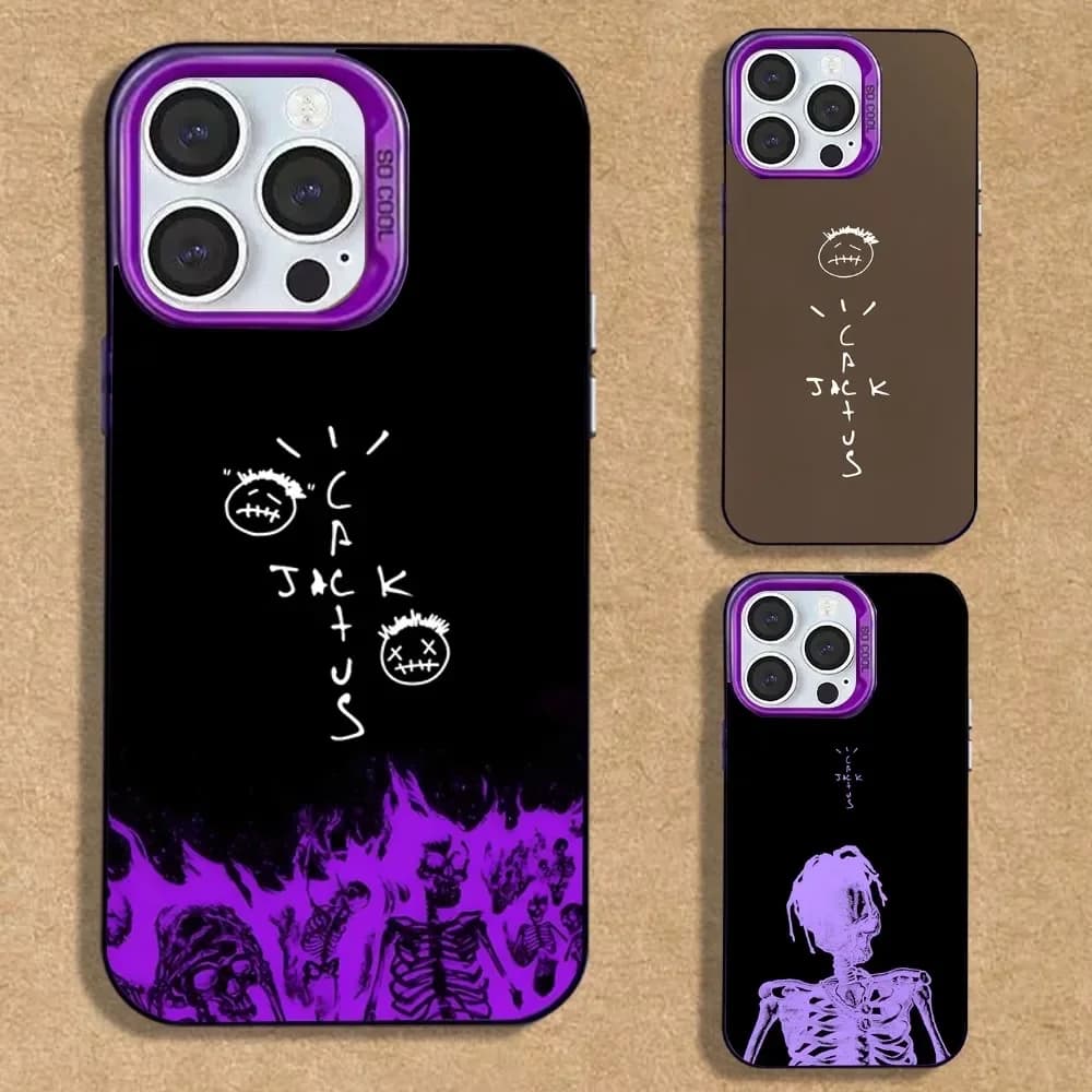 Cover per iPhone C-Cactus J-Jack Travis Scott in silicone opaco viola per modelli 16, 15, 14, 13, 12, 11, Mini, Pro, SE, MAX