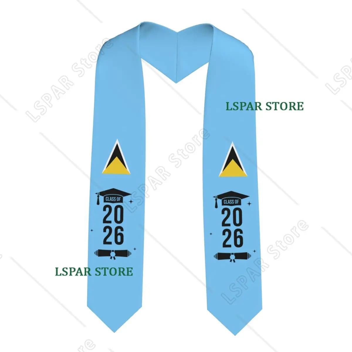 Sciarpa/Stola di Laurea con Bandiera di San Lucia per Studenti Internazionali, Classe 2026, Lunga 183 cm