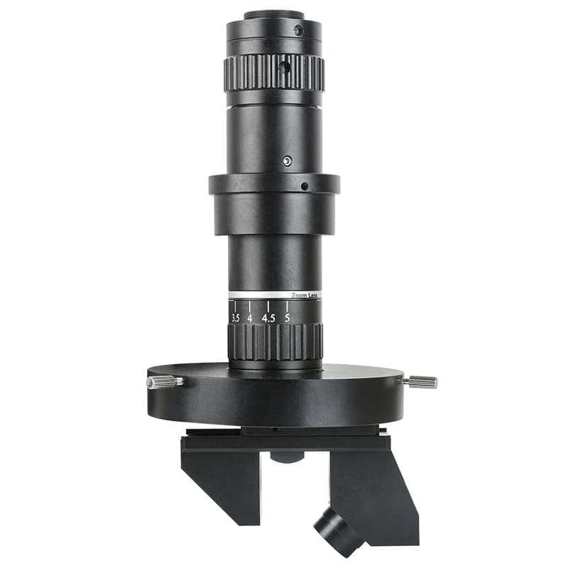 Zoom continuo e rotazione a 360° di un obiettivo industriale per microscopio 2D/3D.