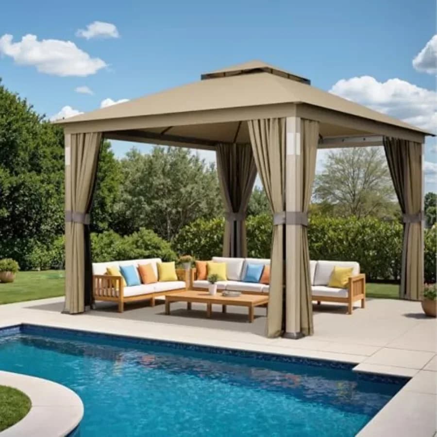 Outdoor Patio Gazebo t Top Gazebo with Arched Roof Metal Fe Mosquito Netting Privacy Curtains for Backyard Deck