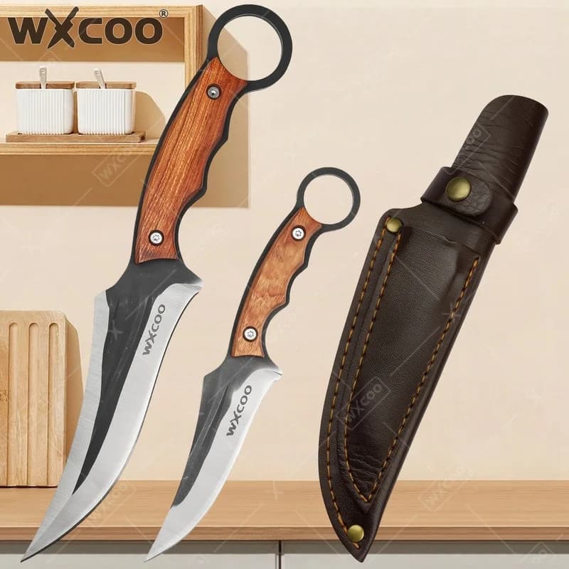 WXCOO Coltello da Cucina Multifunzionale, Mannaia per Carne in Acciaio Inossidabile Forgiata a Mano, Coltello da Macellaio per Uso Domestico, Utensile da Cucina, Coltello per Barbecue