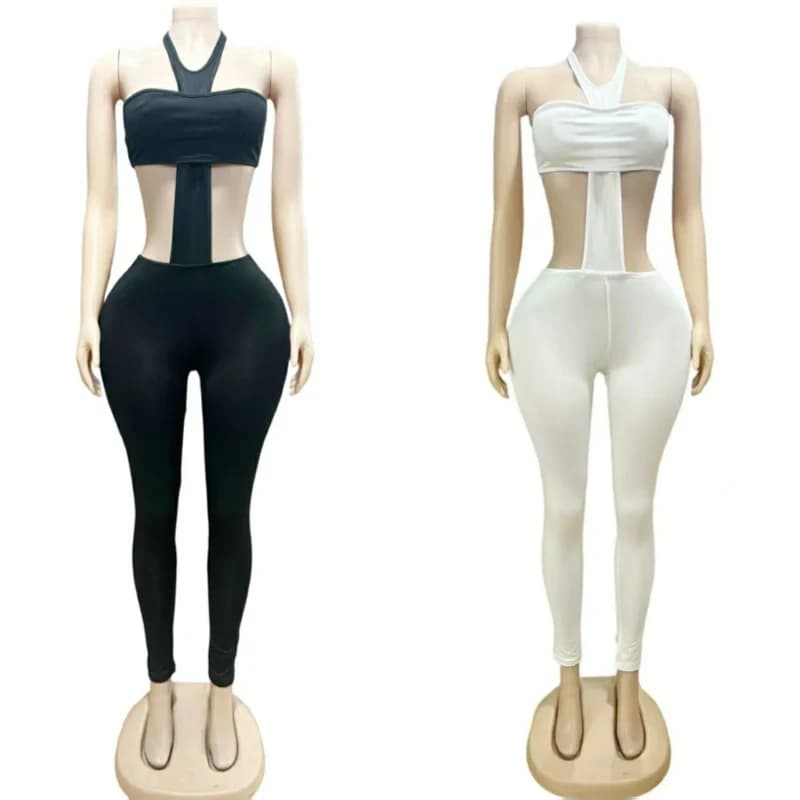 Sexy Strapless Crop Top Halter Slim Tight Pants 2 Piece Set Woman Sleeveless Backless Clothes Summer Women Streetwear