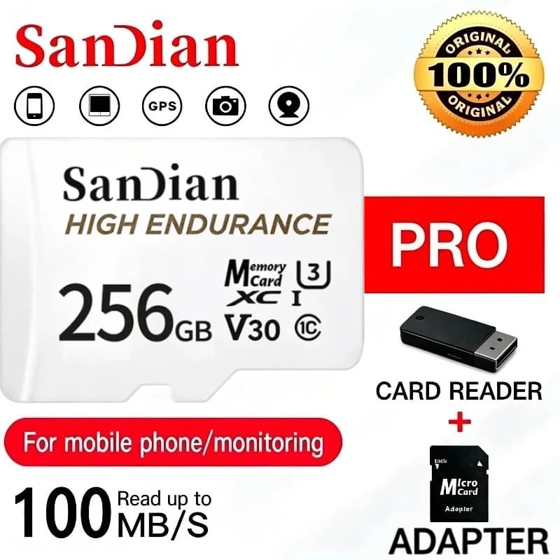 High Speed Endurance micro Tf SD Card V30 U3 C10 Professional Memory card for dash cam or home monitoring 128GB