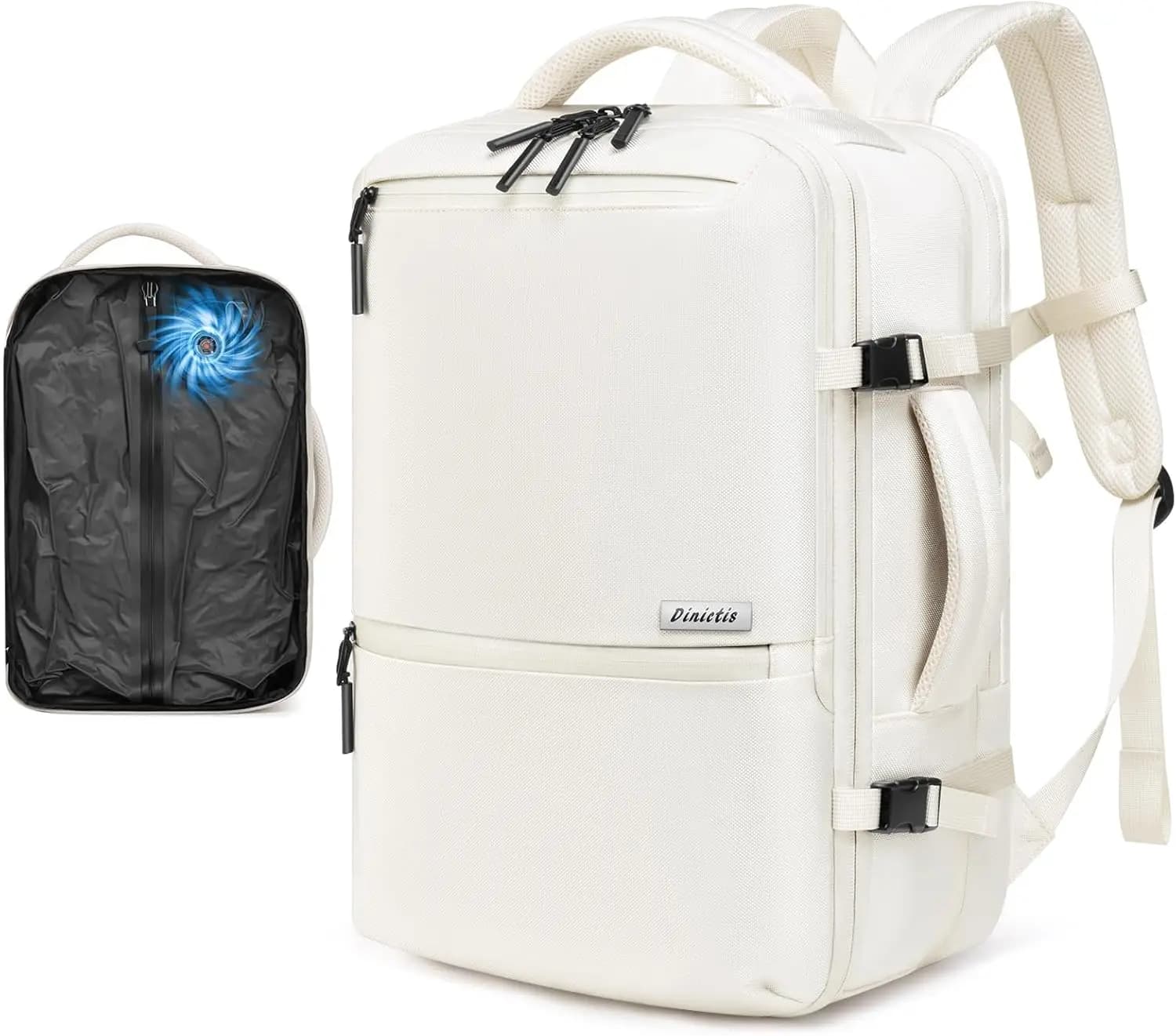 Zaino da viaggio sottovuoto da 60 litri con pompa integrata, espandibile, adatto per laptop da 17 pollici, resistente all'acqua, beige