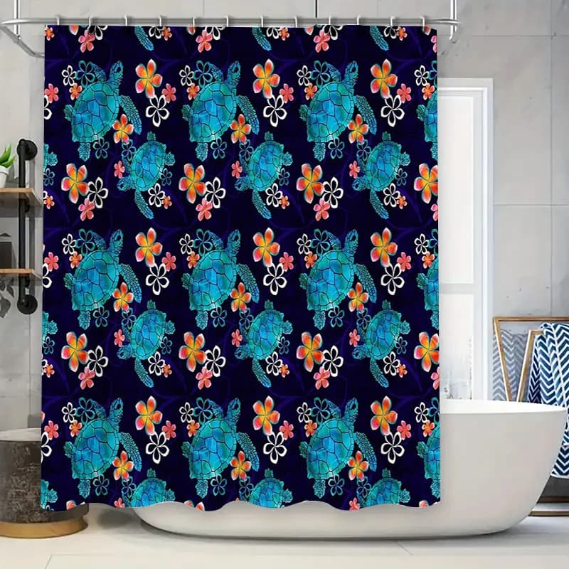 Tenda da doccia tartaruga oceanica Blu Sea Life Decorazioni per il bagno Beach Vibes Decorazioni per la casa costiere Set di tende da doccia in tessuto impermeabile