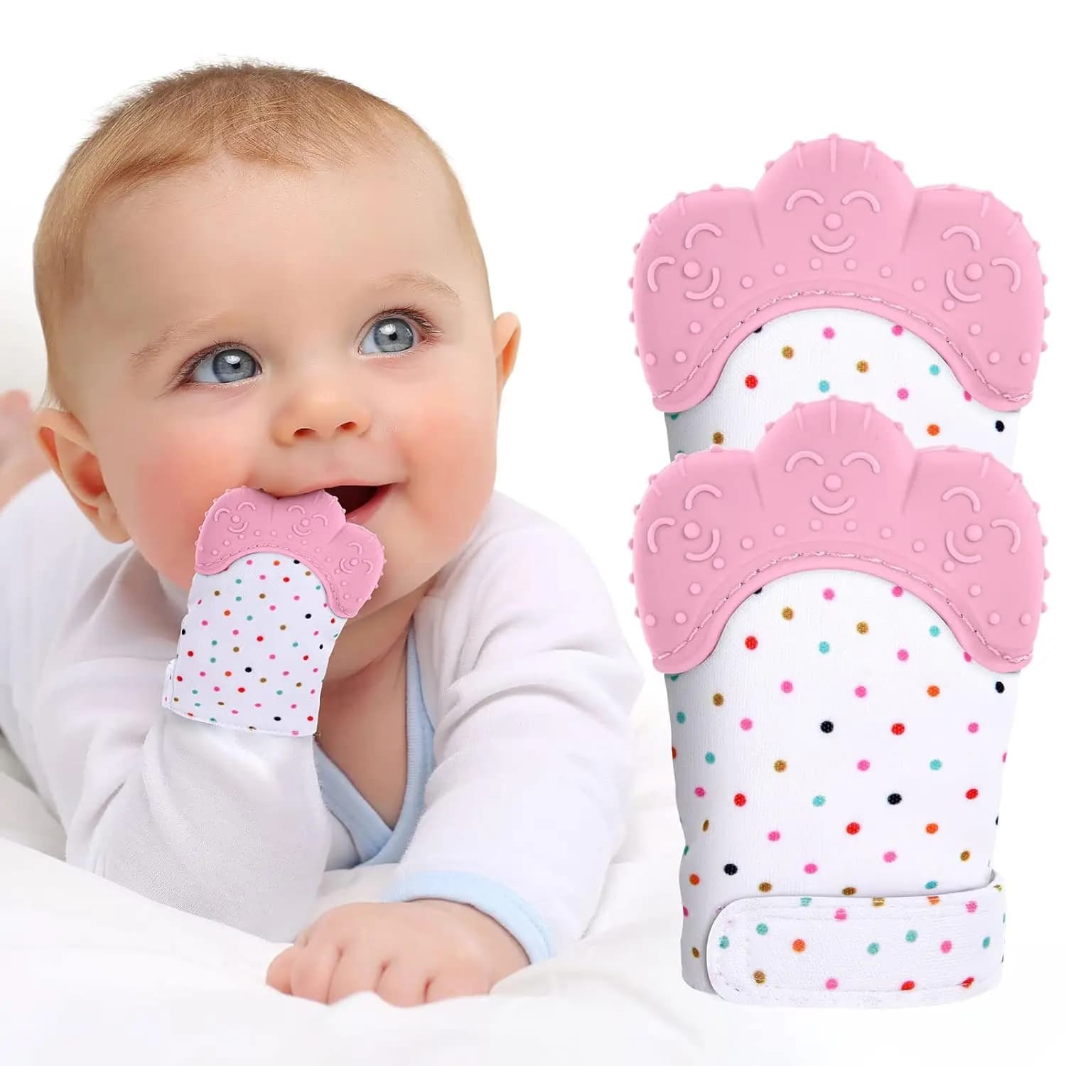 Guanti in silicone alimentare per neonati, guanti per la dentizione, anti-ingozzamento, per la masticazione, prevengono i graffi, giocattoli a forma di guanto, sollievo dal dolore
