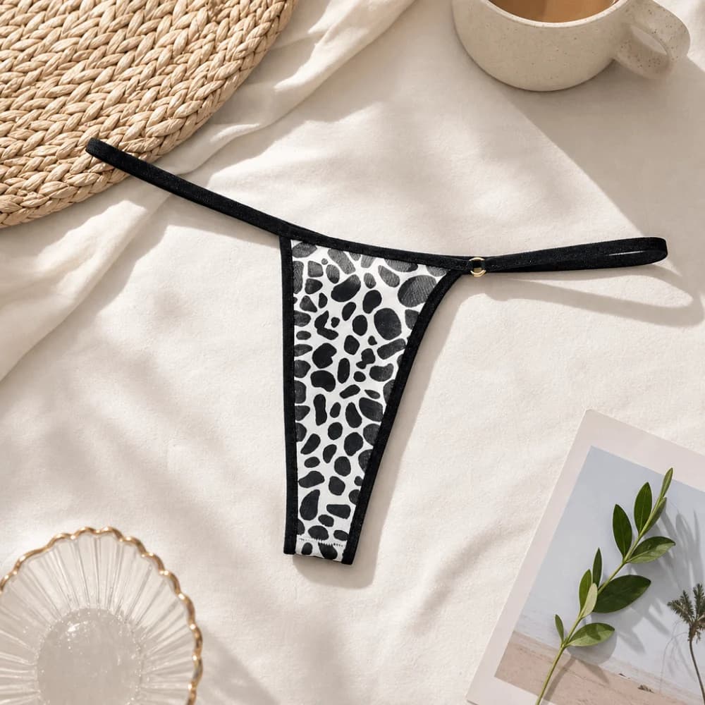 Breathable Seamless Women Thongs Low Waist Underwear Leopard Panties Ice Silk Dots Striped Print Briefs Everyday Wear