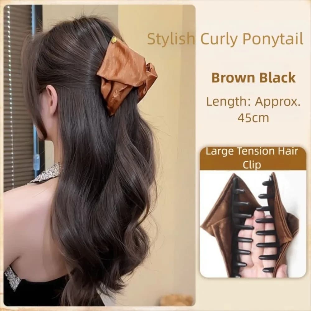 Synthetic Wig Ponytail Triangle Hair Claw Fluffy Ponytail Hair Extensions Satin Ribbon Long Curly Wig Claw Clip Hair Accessories