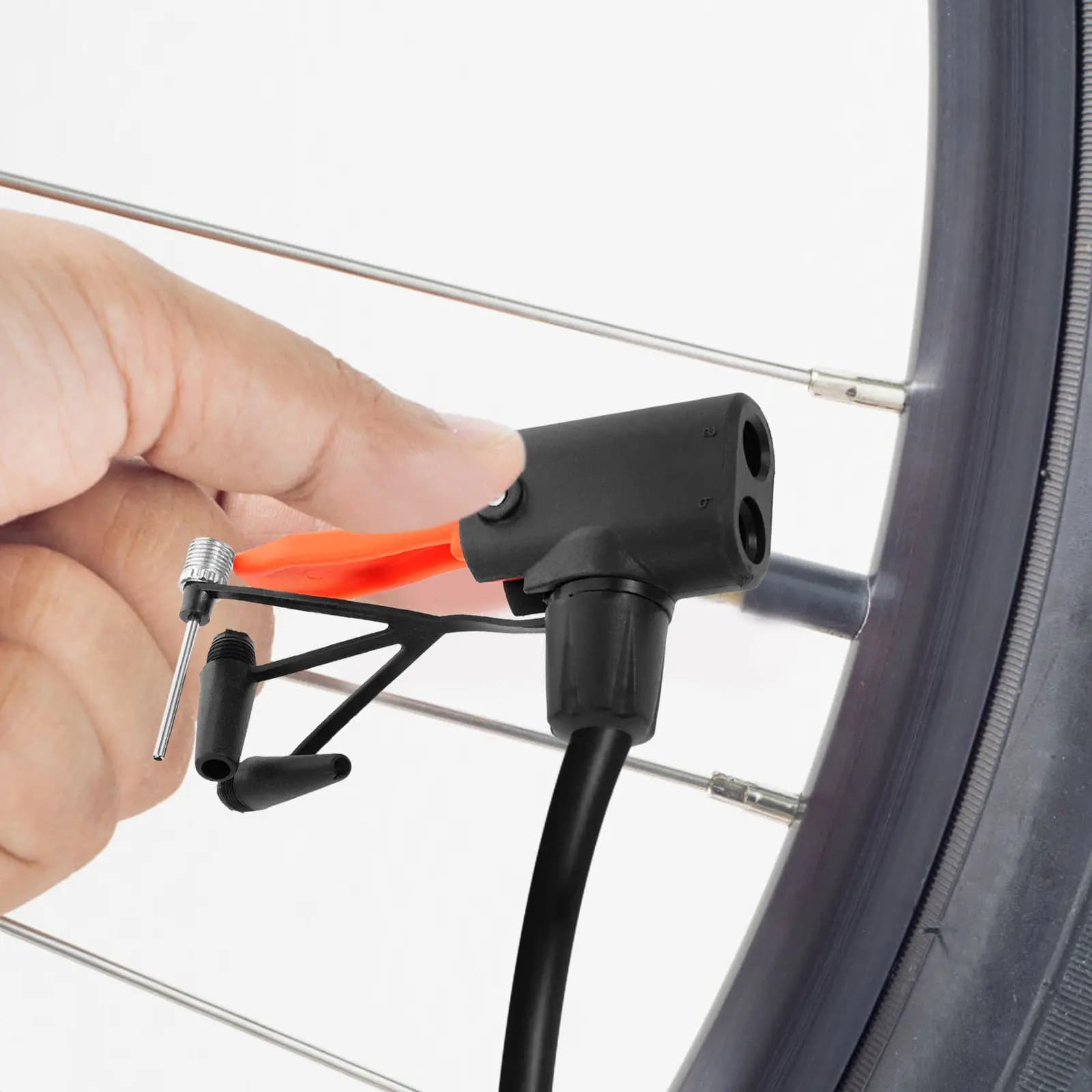 Pompa ad aria tripla con ugelli per gonfiaggio per pneumatici da bici, materassi ad aria, gommoni, anelli da nuoto - Ricambio portatile compatto in ABS