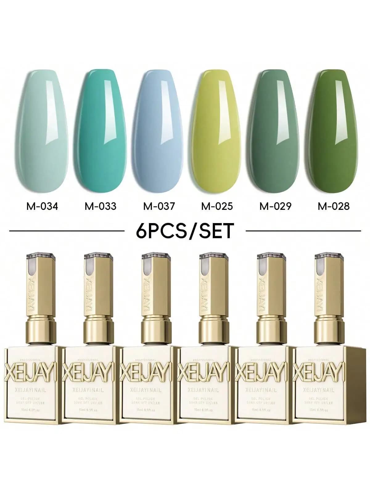 2025 Nuovo set di gel per unghie verde a 6 colori - Kit di smalti gel UV/LED schiarenti per saloni di bellezza