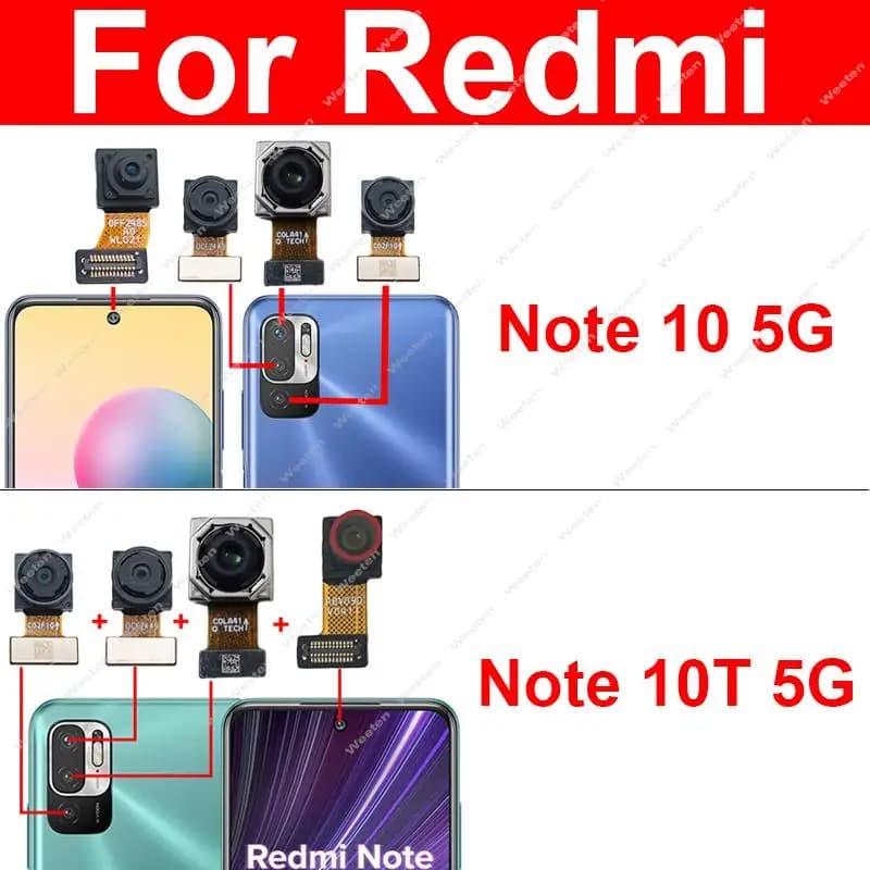 Anteriore Posteriore Fotocamera Principale Per Xiaomi Redmi Nota 10 Nota 10T 5G Grande Primaria Posteriore Anteriore Selfie Piccolo Fronte Fotocamera Cavo Della Flessione parti