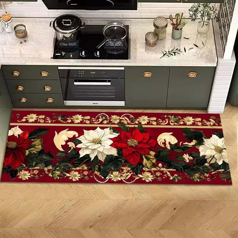 VIKAMA 1pc/2pc Card Ventilation Santa Claus Rug for Kitchen, Stain-resistant Laundry Room Floor Mat, Easy to Clean, Home Decor