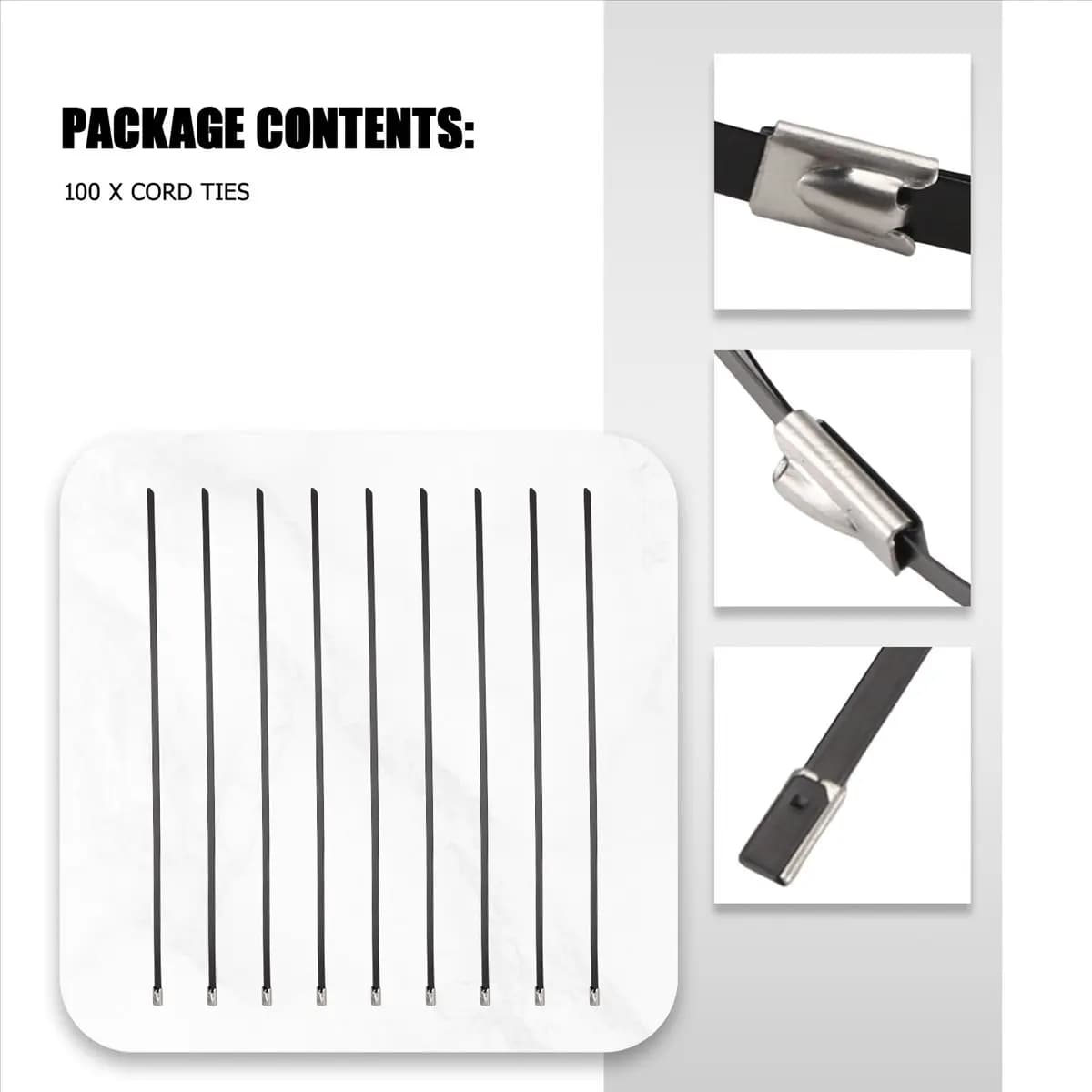 A89X Metal Zip Ties Black 100Pcs 11.8 Inch 304 Stainless Steel Epoxy Coated Cable Tie for Machinery, Vehicles, Farms, Cables