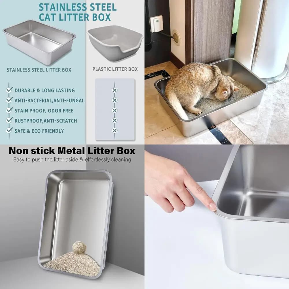 Lettiere in Metallo Extra Large per Gatti, con Bordi Alti, Facili da Pulire, Inodore, Interno Antiaderente