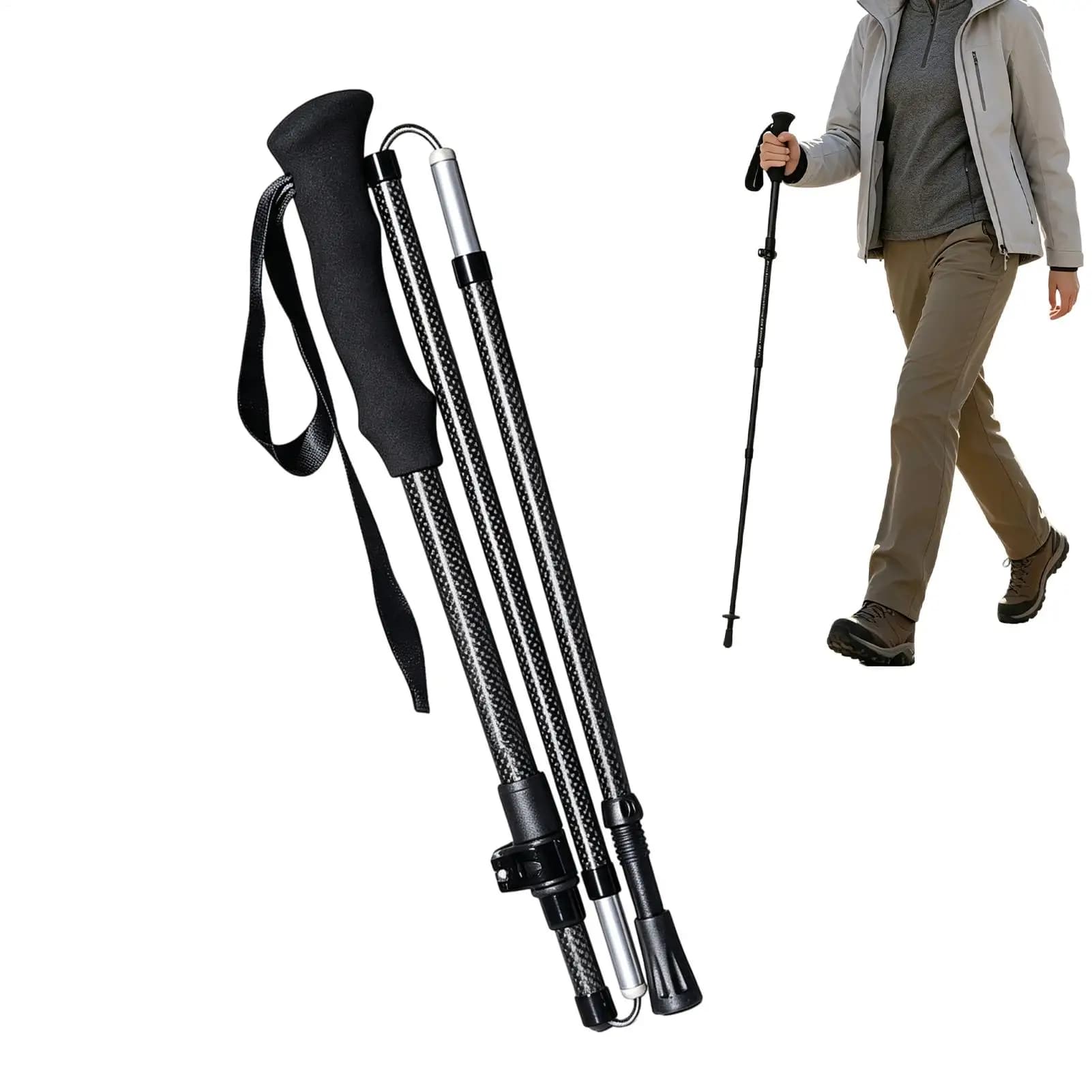 Five-Section Foldable Carbon Fiber Anti-Slip Walking Stick Carbon Fiber Trekking Poles for Backpacking Climbing