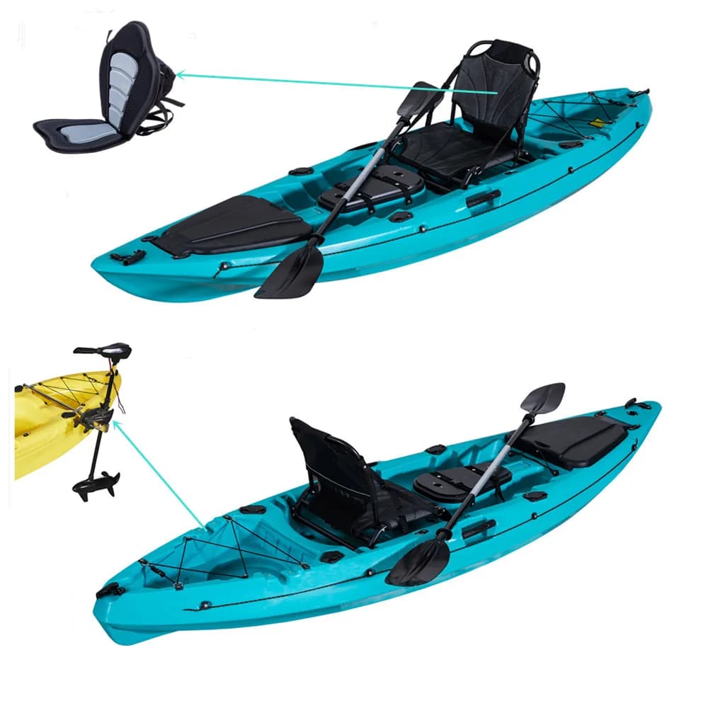 Kayak/Canoa Popolare 2025, Kayak da Pesca Singolo da 2,7 m per 1 Persona con Accessori, Pagaia, Sedile Posteriore, Sedia con Telaio, Motore