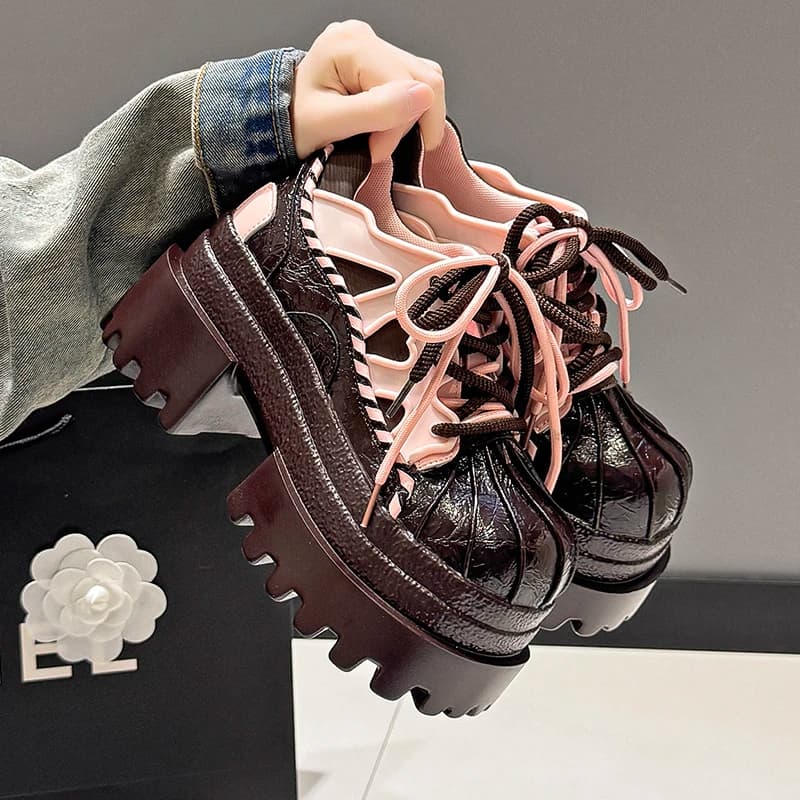 Nuove Sneakers da Donna Moda Primavera Autunno 10cm, Scarpe Casual con Piattaforma Alta e Lacci, Suola Spessa, Scarpe da Passeggio con Tacco, Zapatos Mujer