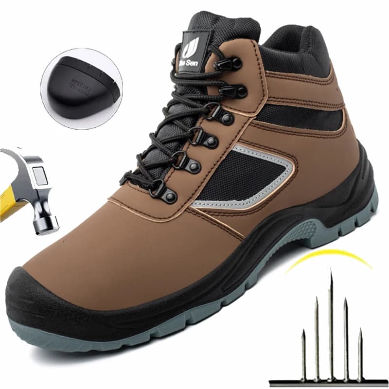 Stivali da Lavoro Impermeabili da Uomo con Punta in Acciaio, Scarpe Antinfortunistiche Antiurto, Scarpe da Trekking, Calzature Industriali Indistruttibili, Taglie 41-45