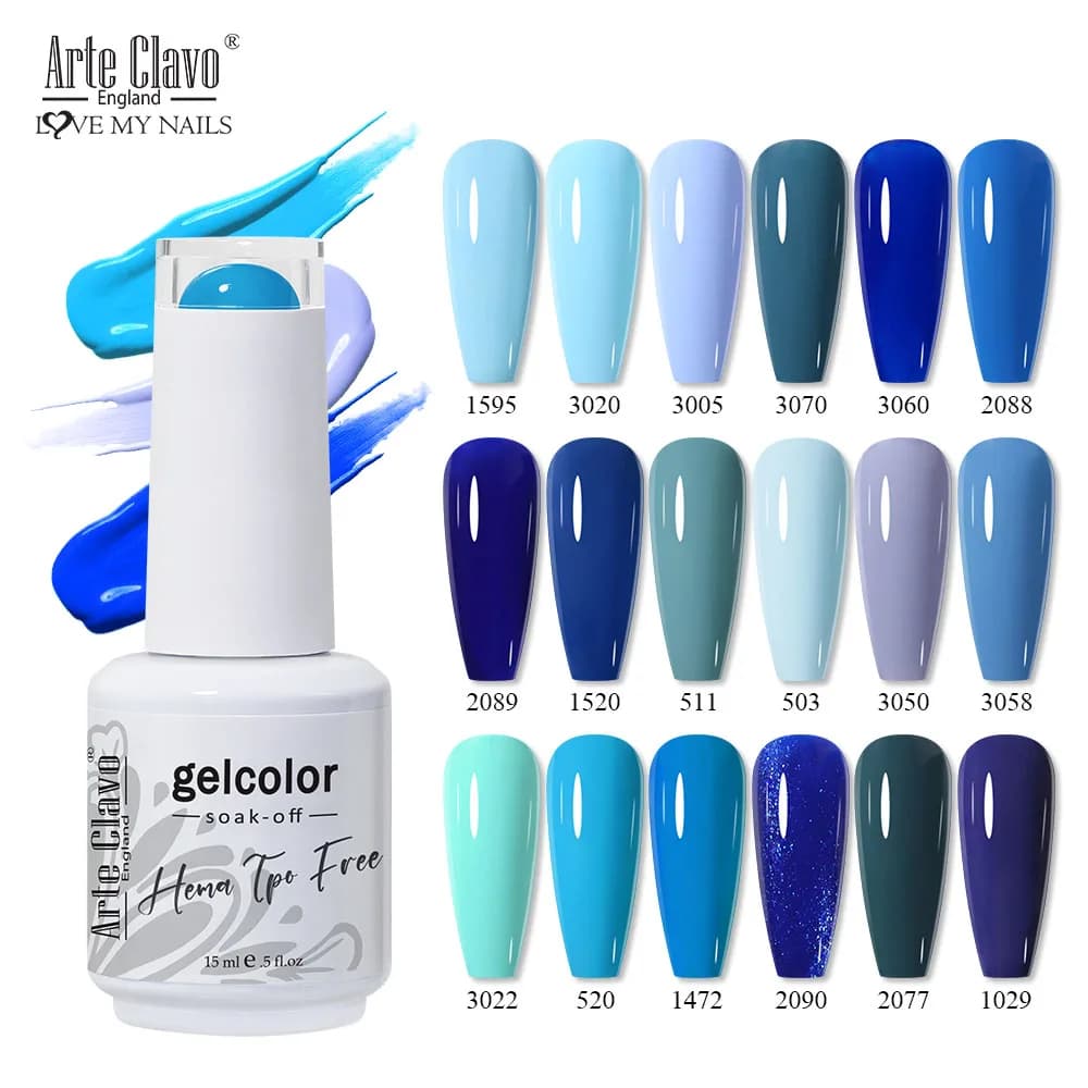 Arte Clavo Serie di colori blu Smalto per unghie gel Vernice a lunga durata Gel laccato Top Base Coat Soak Off Nail Art Design Manicure
