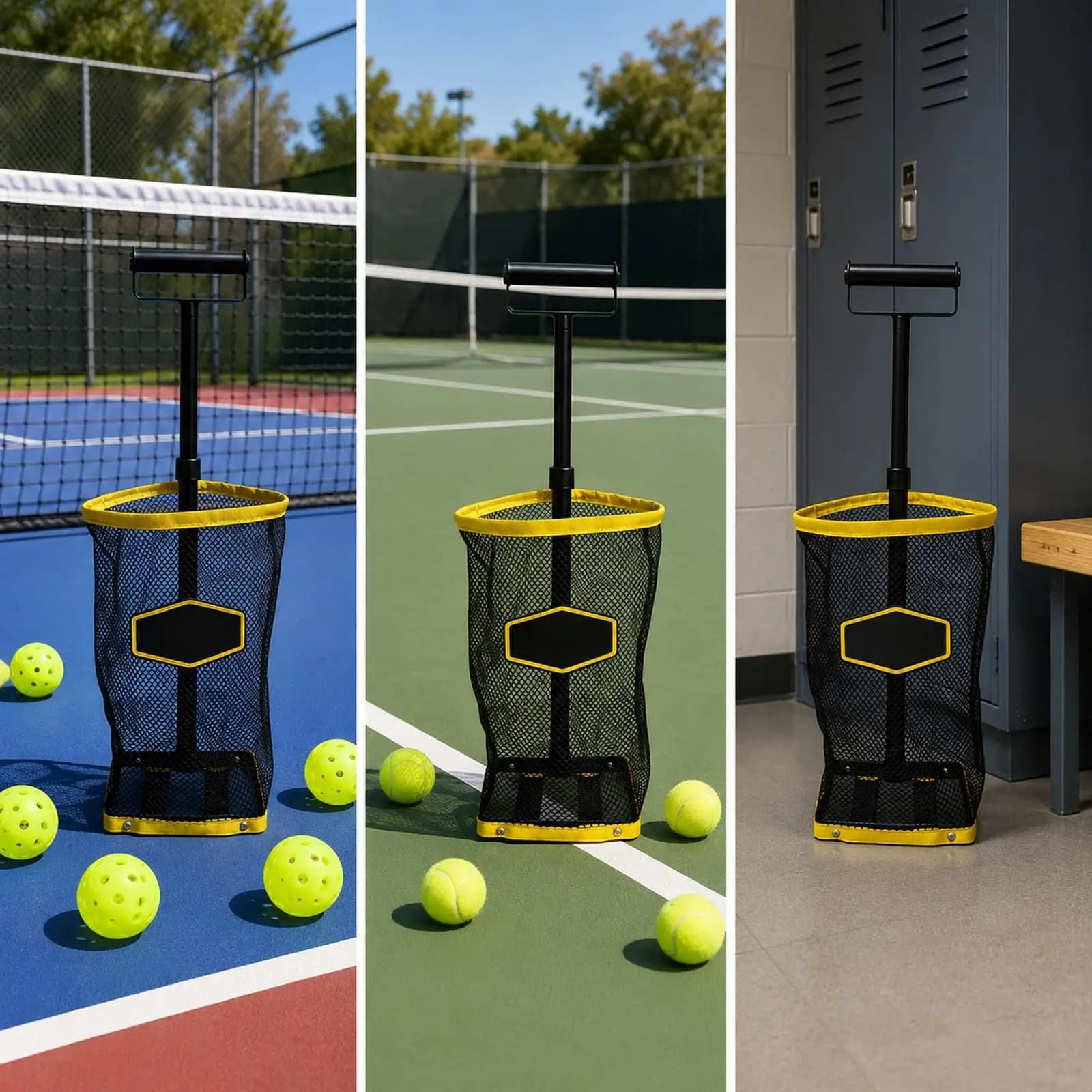 Portable Large Capacity Pickleball Ball Collector Telescopic Handle Basket Holder Tool for Outdoor Training Sessions