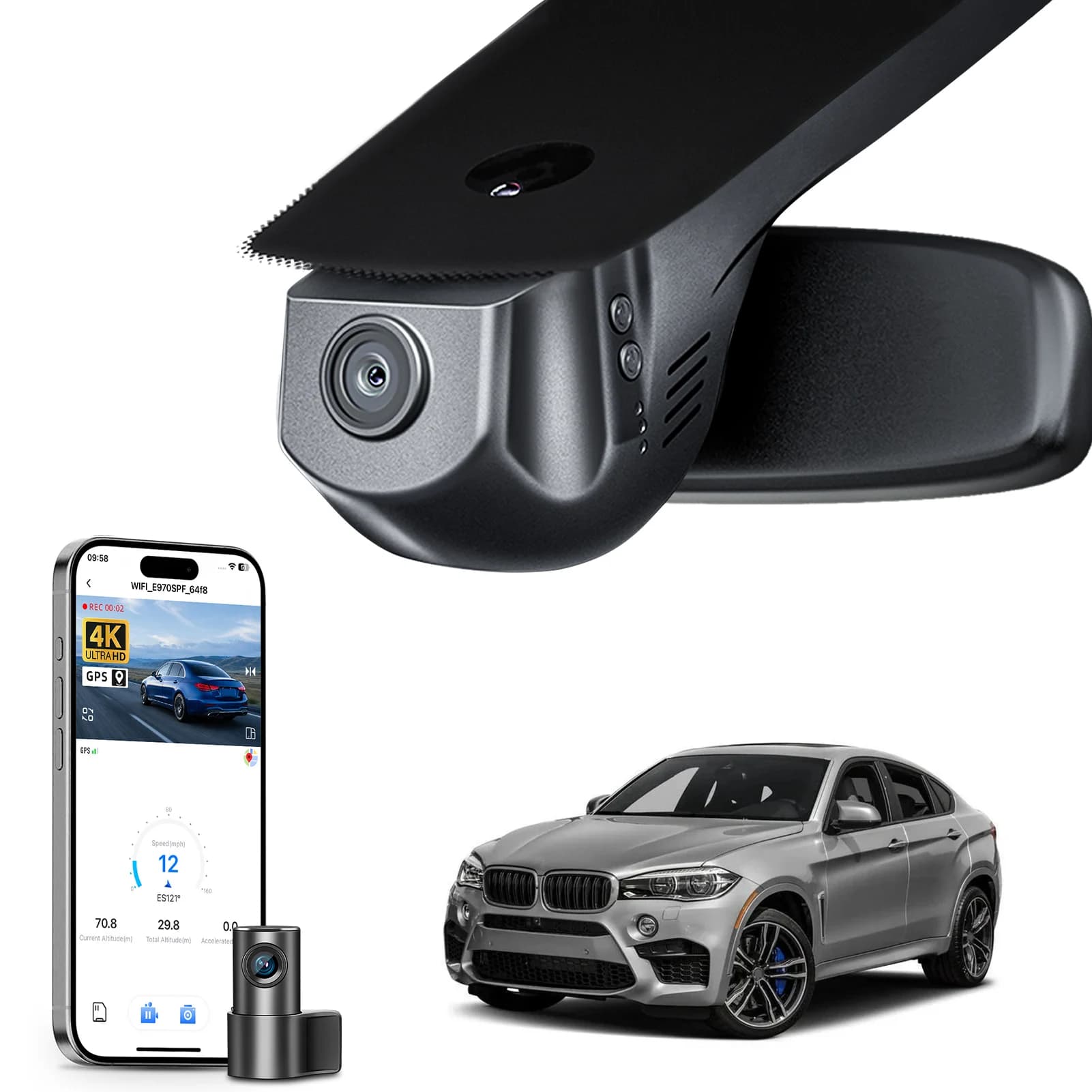 4K dashboard camera for BMW X6 Gen2 F16 (Modello A/B) 2015-2019, car recorder with GPS, WiFi and APP, Dash Cam with 64GB/128GB SD card
