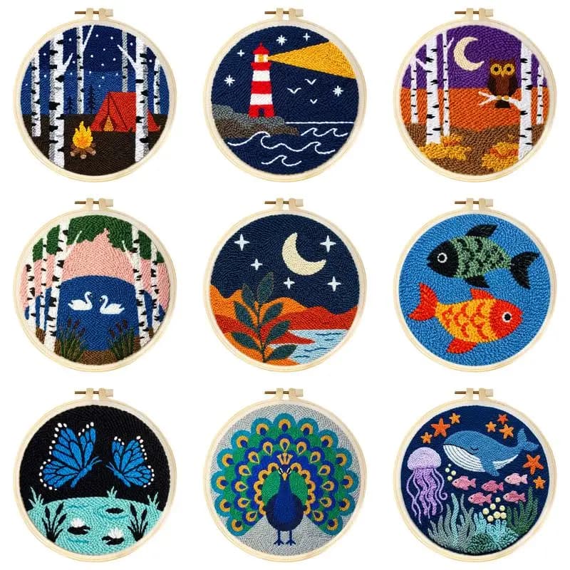 Punch Needle Embroidery Kit Landscape 20x20cm Punch Needle Kit For Beginner Cross Stitch Set Knit DIY Magic Personalized Gift