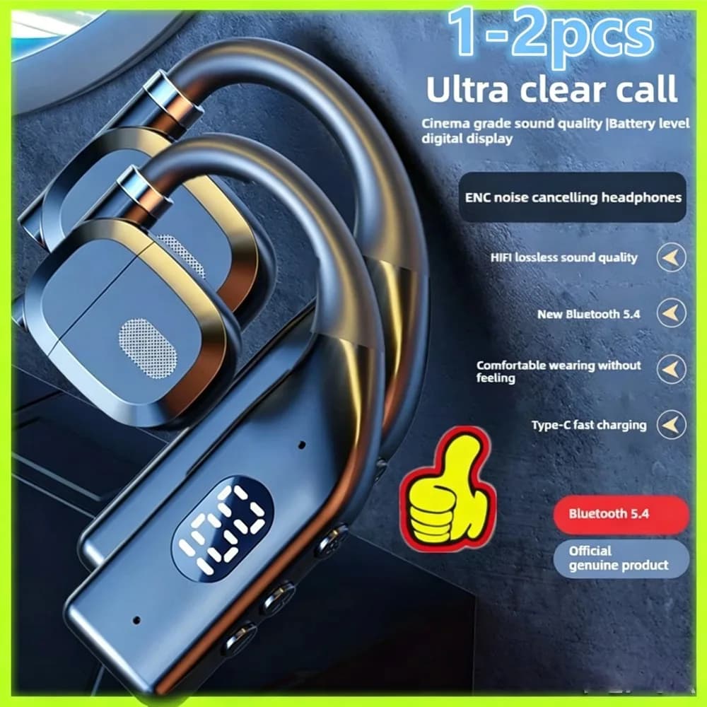 1-2Earhooks Wireless Headphones Bluetooth 5.4 Sports Headphones HiFi stereo earphones with noise reduction