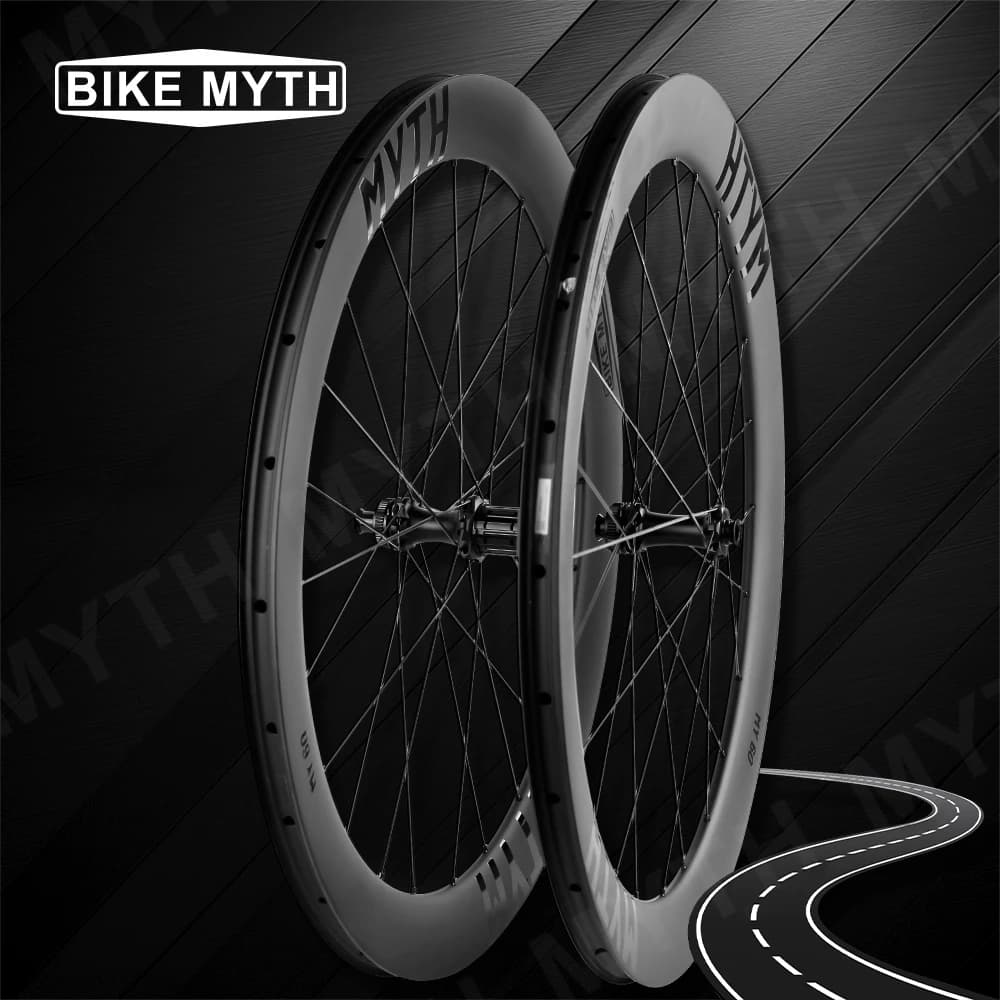 Set di Ruote in Carbonio BIKE MYTH 60, 60mm, Clincher con Gancio, Leggero, per Bicicletta da Strada, TT, Triathlon e Corse