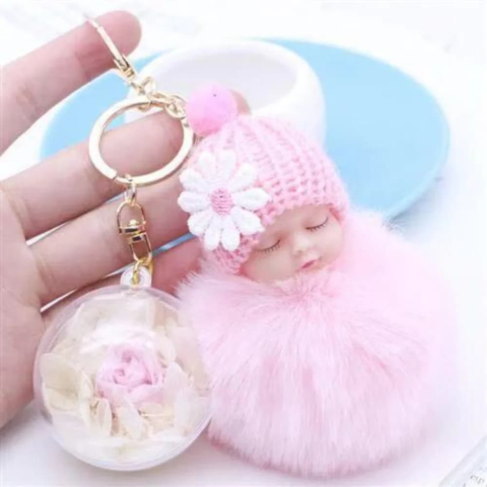 Portachiavi con Bambola Dormiente, Figurina in Peluche Cartoon, Delicato Ornamento da Appendere per Signore, Decorazione per Auto e Borsa, Regalo