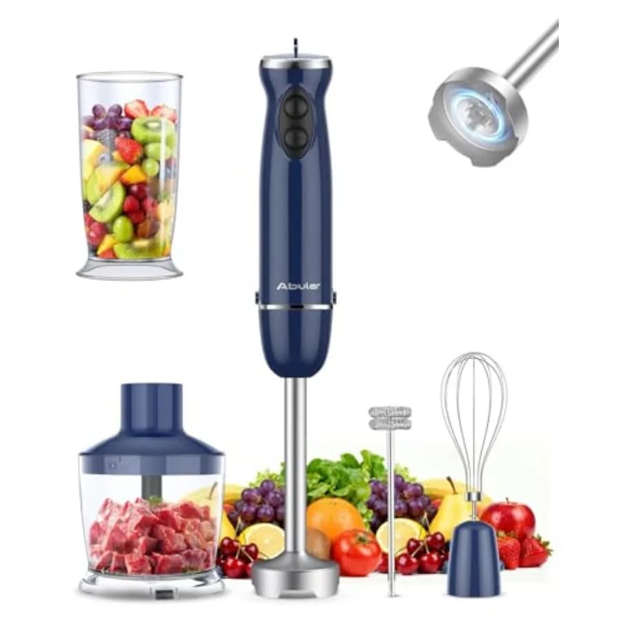 Frullatore a Immersione 5 in 1, Mixer Manuale 1000W, Frullatore a Immersione Senza BPA, 12 Velocità, Frullatore Portatile con Beccuccio in Acciaio Inox 304