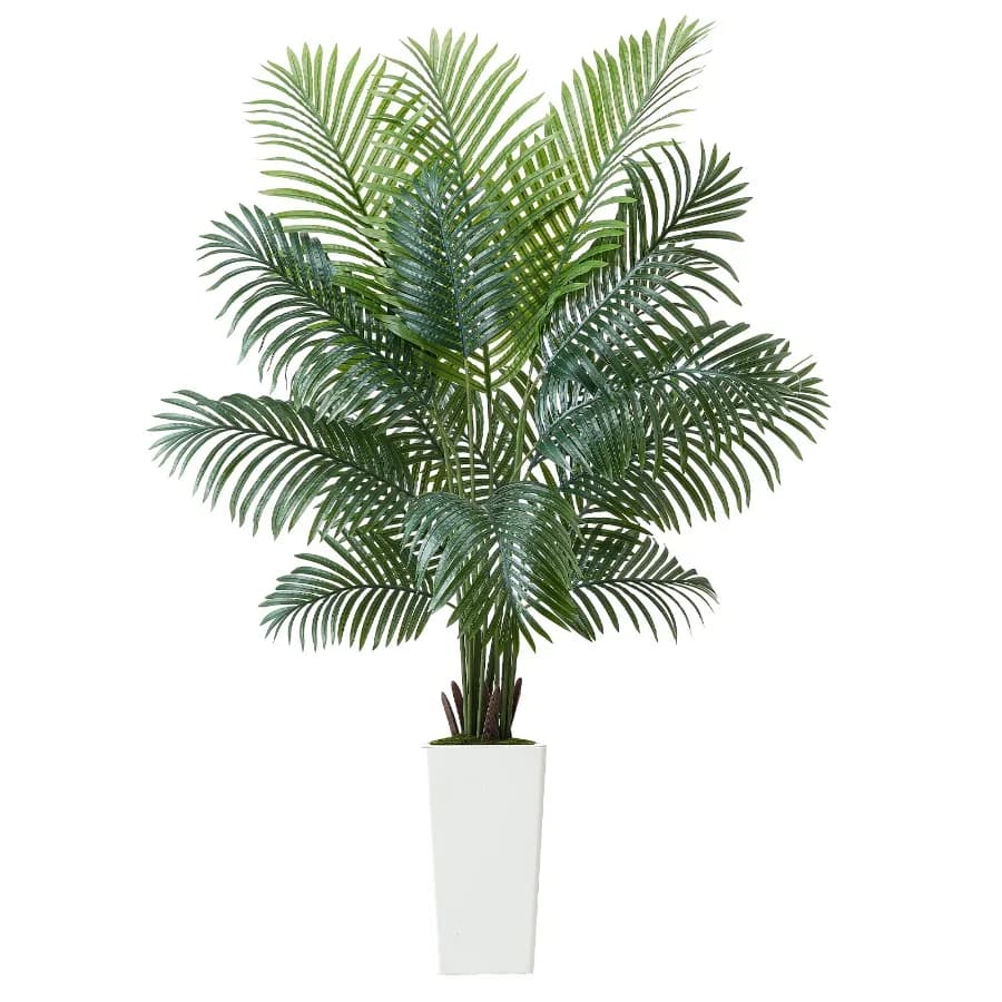 Artificial Areca Palm Tree 6 ft Faux Tropical Plant with White Planter Decorative Silk Floor Plant in Pot Large Indoor and Outd