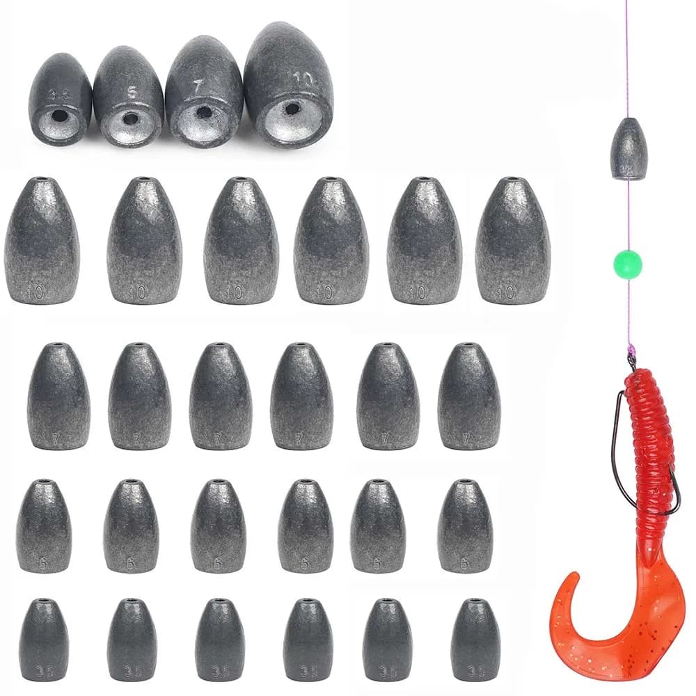 Kit pesi per zavorra da pesca a proiettile Pesi da lancio Peso a vite senza fine per la pesca alla spigola Attrezzatura da pesca per impianti di perforazione Texas e Carolina