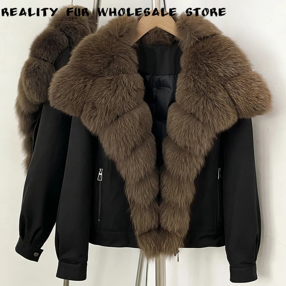 Down Coat Women Warm Natural Fur Jacket Fluffy Fur Winter Coats Women Zip Pockets City Wear Genuine Fur for Commuting Workwear