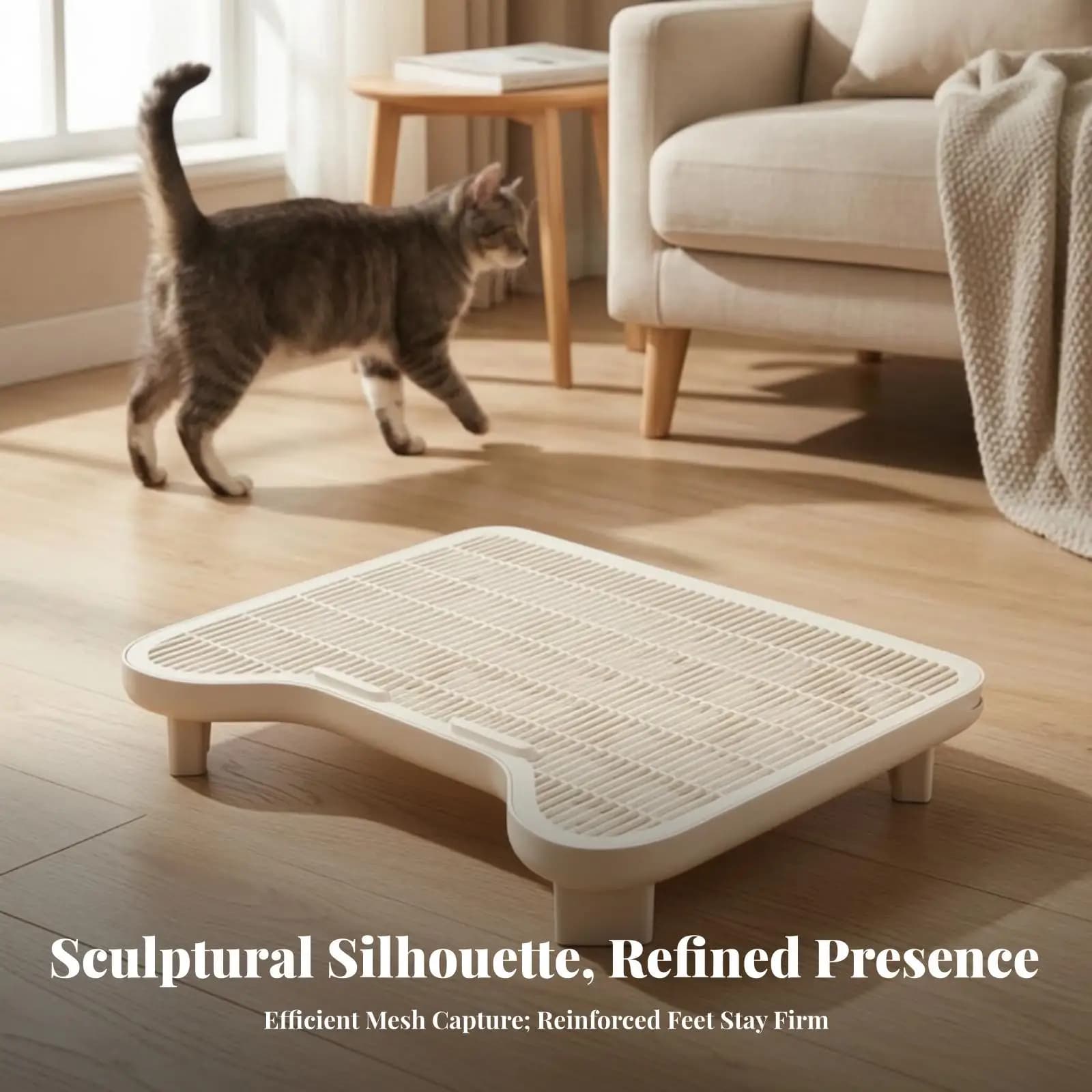 Cat Litter Tray with Grid Step Litter Sand Control Tray for Cats PP Material Cat Litter Box Enclosure Cabinet for Indoor Cat