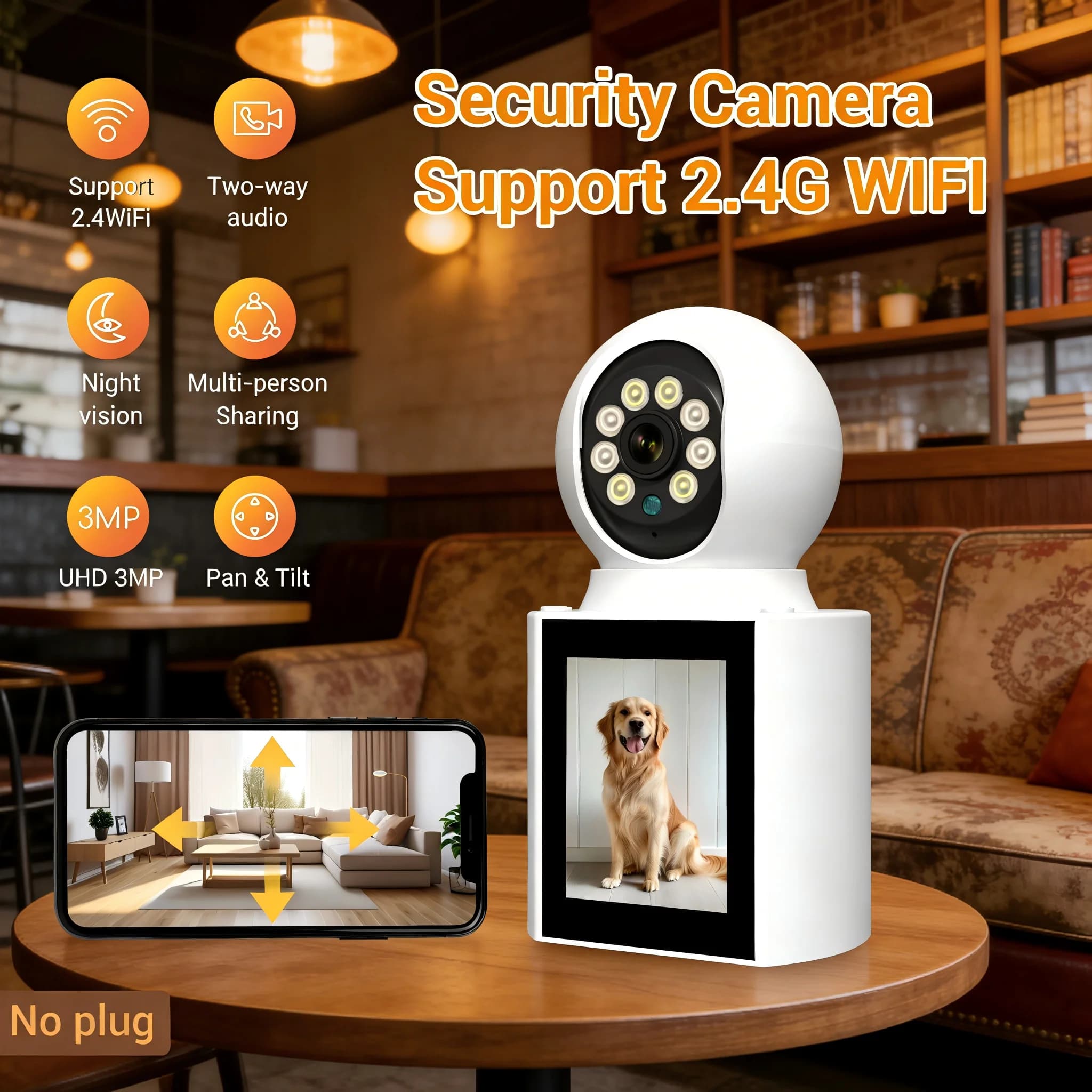 Telecamera per cani Ease Life con app per smartphone, telecamera di sicurezza WiFi 2K per interni e bambini, 360° ° Funzione Pan & Tilt, Audio bidirezionale, Visione notturna