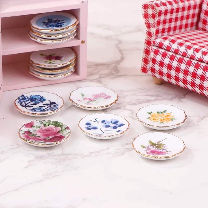 1 pz 1:12 casa delle bambole piatto in ceramica in miniatura piatto da Dessert stoviglie accessori da cucina Decor bambini finta gioca giocattolo