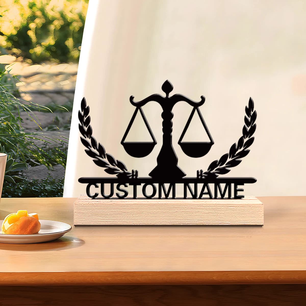 1pc Unique Personalized Metal Statue Ornaments Custom Content With Wooden Base Decorative Gifts, Metal Statue Ornaments