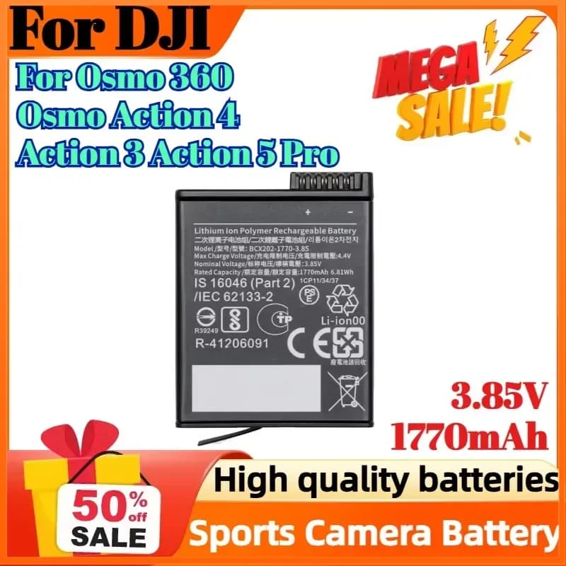 3.85V 1770mAh Replacement Digital Battery for DJI Osmo 360 Osmo Action 4 Action 3 Action 5 Pro Sports Camera Battery