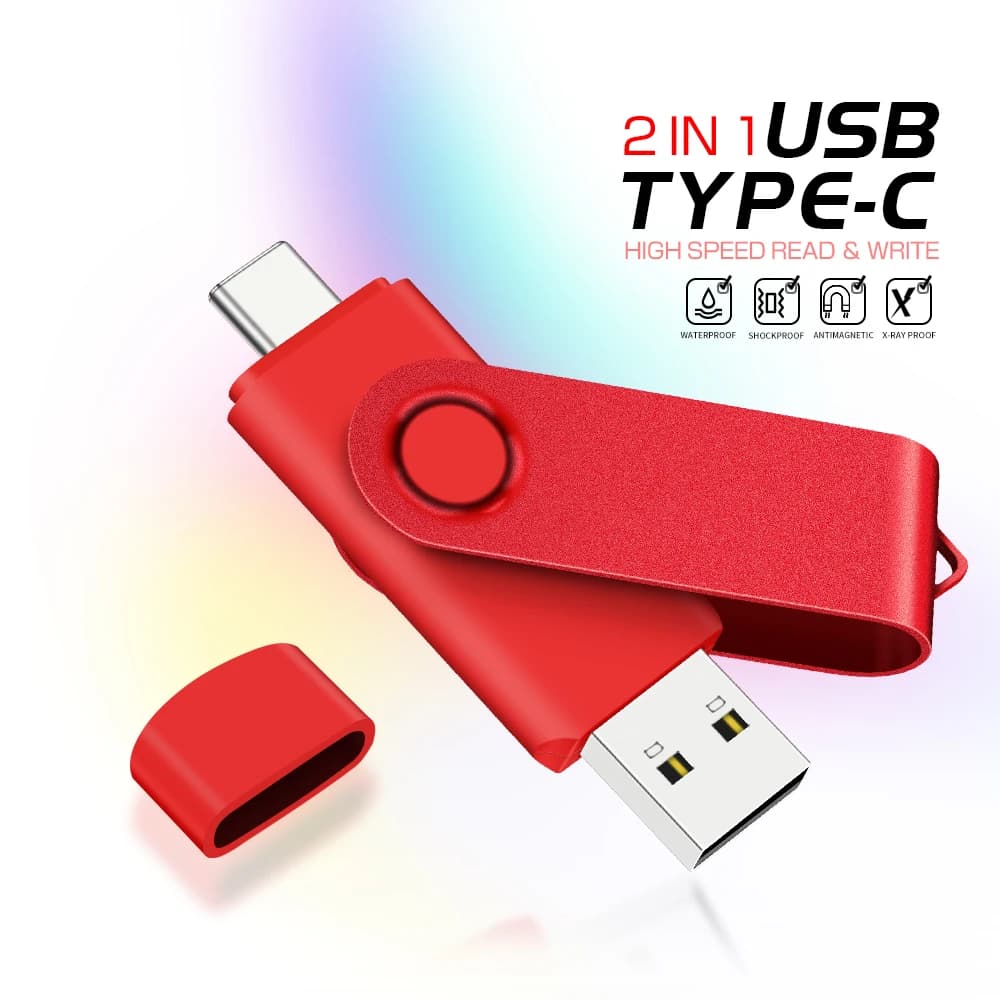Chiavetta USB TYPE-C 128 GB 2 in 1 Chiavetta di memoria rossa Chiavetta rotativa da 32 GB Chiavetta USB da 64 GB per telefono cellulare Disco U da 16 GB 8 GB