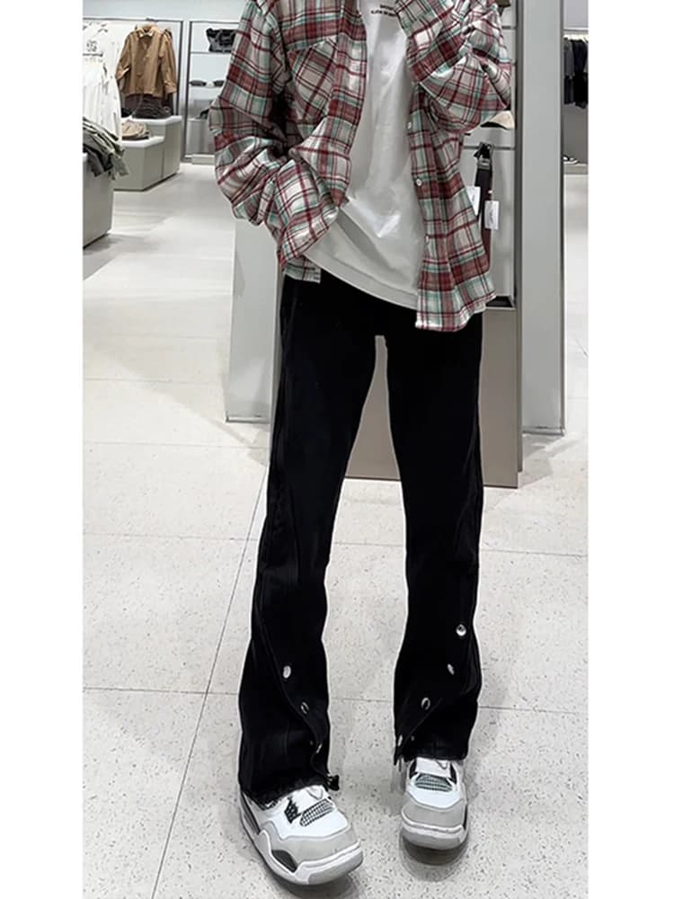 Jeans a Gamba Dritta da Uomo, Pantaloni in Denim con Bottoni, Slim Fit, Gamba Larga, Stile Americano, Moda Giovanile Autunno Primavera