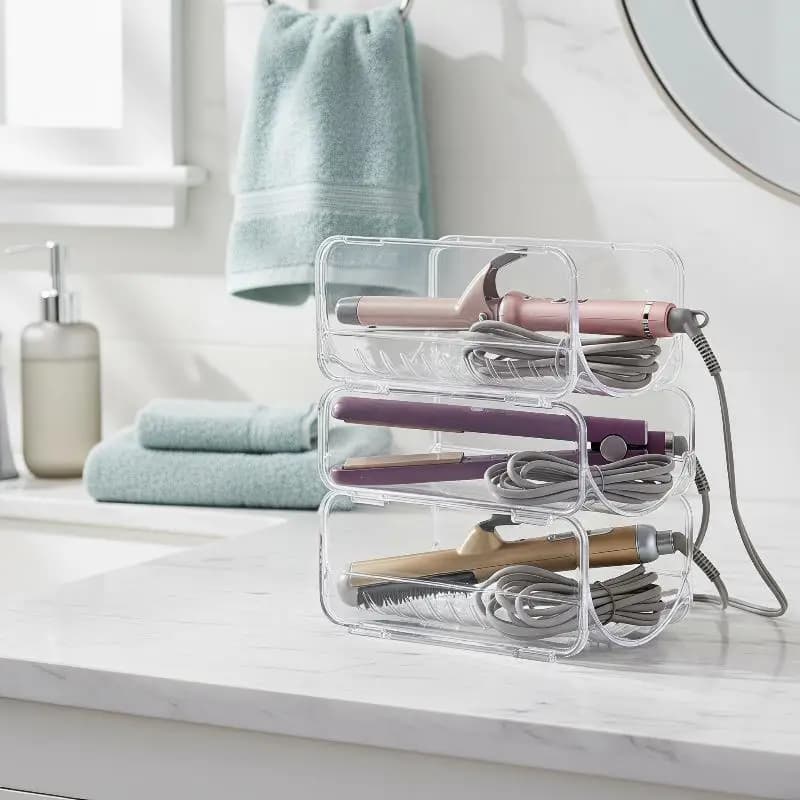 Clear Scratch Resistant Hair Styling Tool Storage Rack Stackable Curling Iron Holder for Salon Home Bathroom Vanity