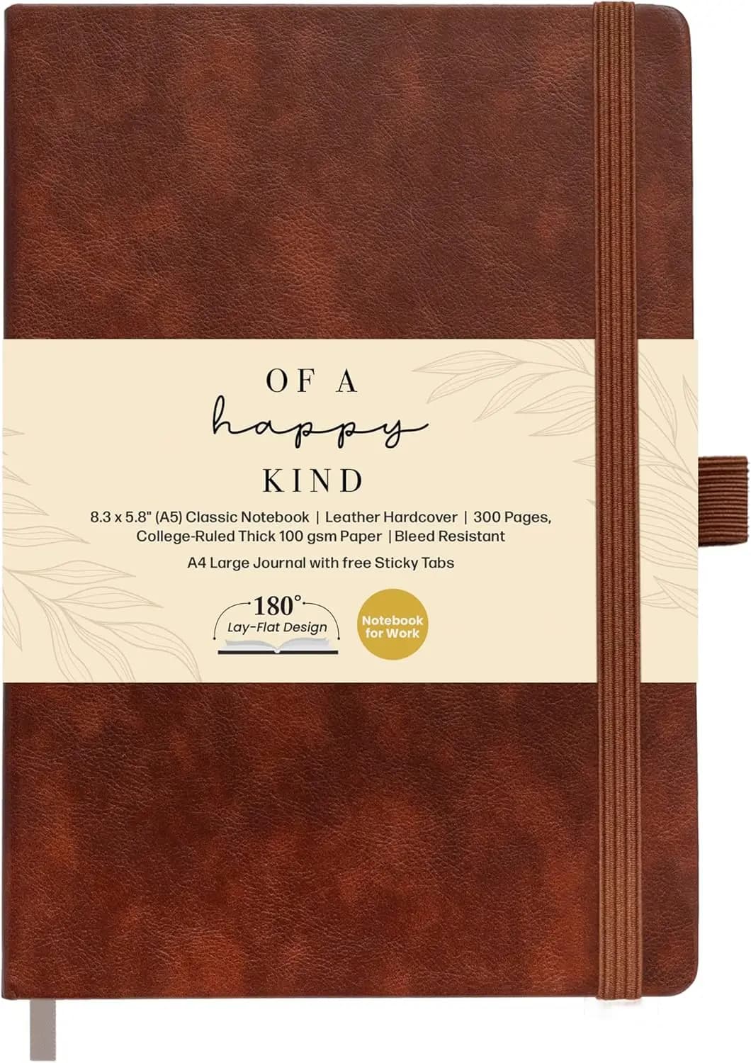 A5 Hardcover Lined Journal, 300 Pages, College Ruled, Brown Leather Bound Notebook for Men Women
