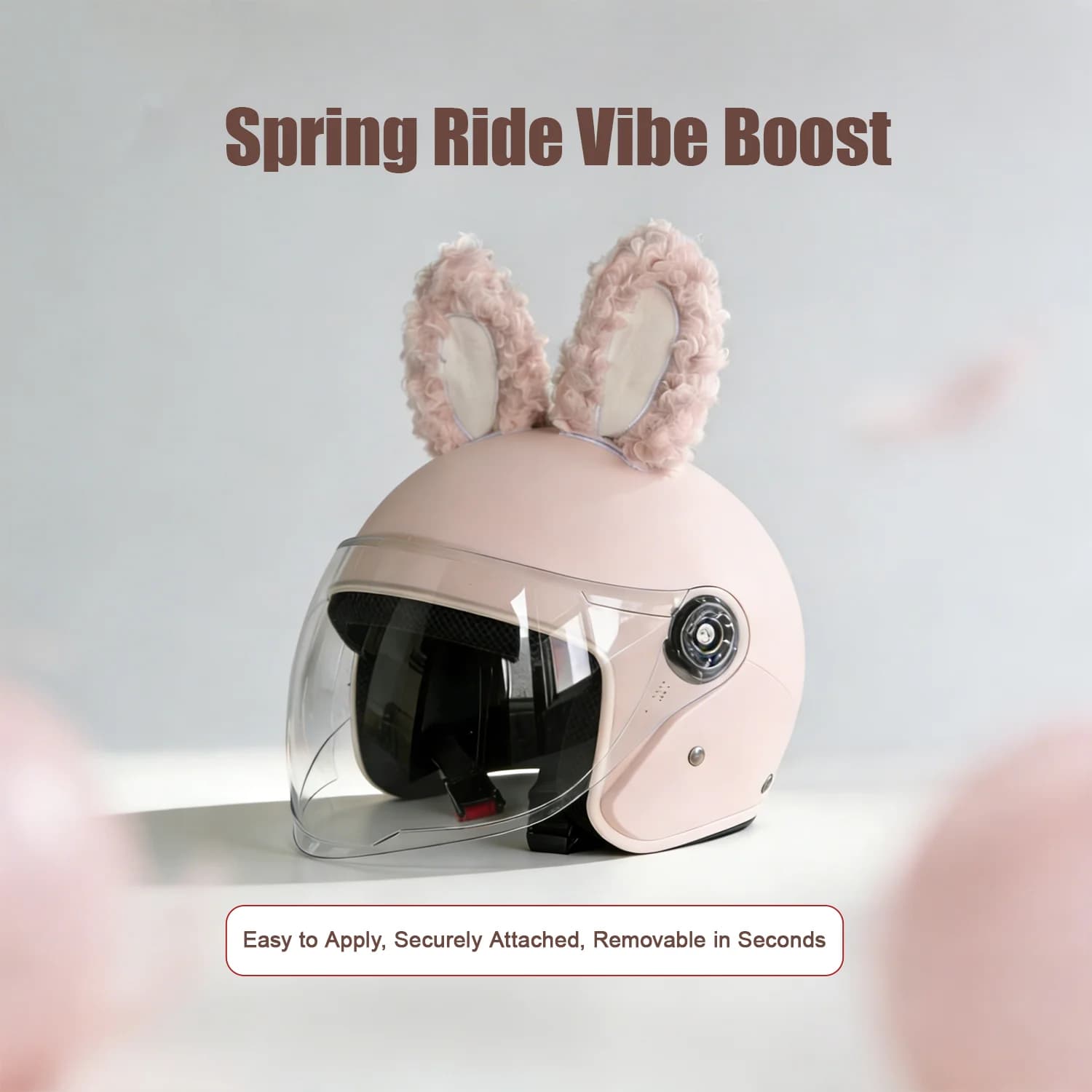 New Pink Helmet with Rabbit Ears Plush Decoration Ski Motorcycle Helmet Decoration Doll Cute Rabbit Ears