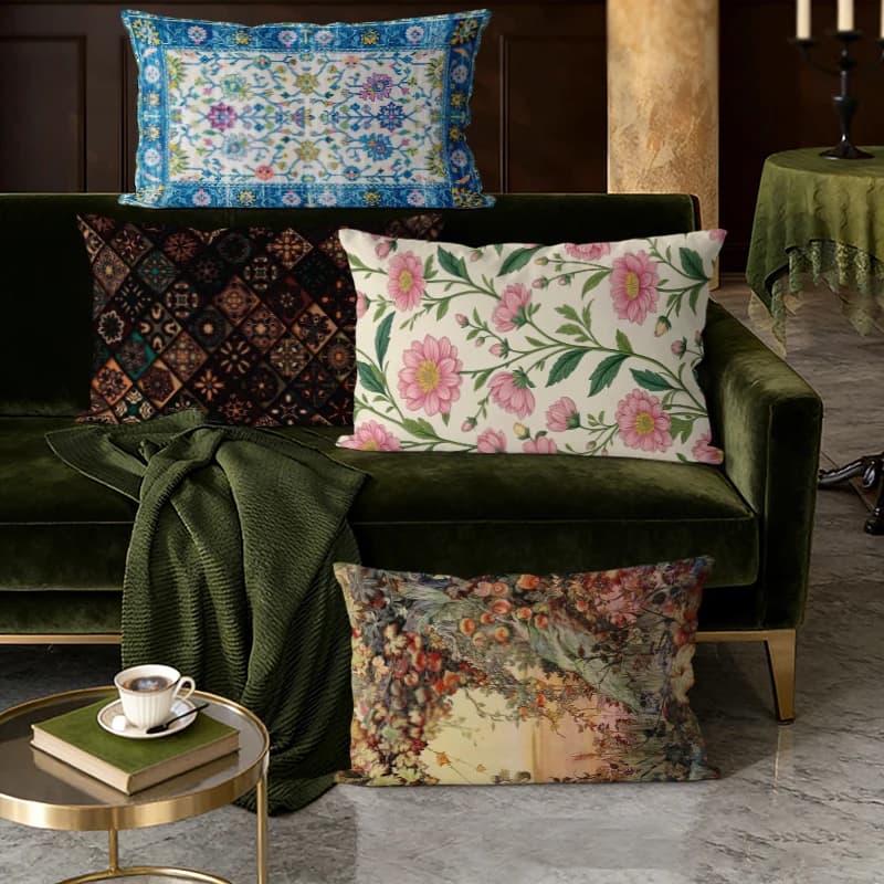 Vintage Floral Bohemian Throw Pillow Covers Suitable For Sofa Bedroom Car Pillow Cover Cushion Rectangular Back Cushion