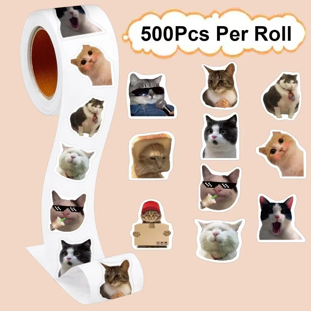 100-500PCS Funny Stickers Cat Cartoon Roll Stickers Animal Packaging Stickers Photocard decor Pack Lables