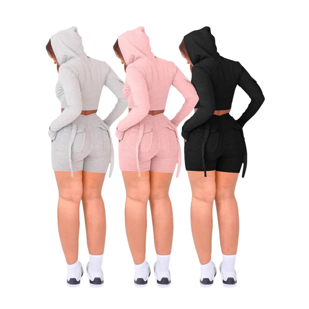 LOGO personalizzato Abbigliamento da donna europeo e americano popolare set di pantaloncini sportivi con tasca superiore attillata e casual