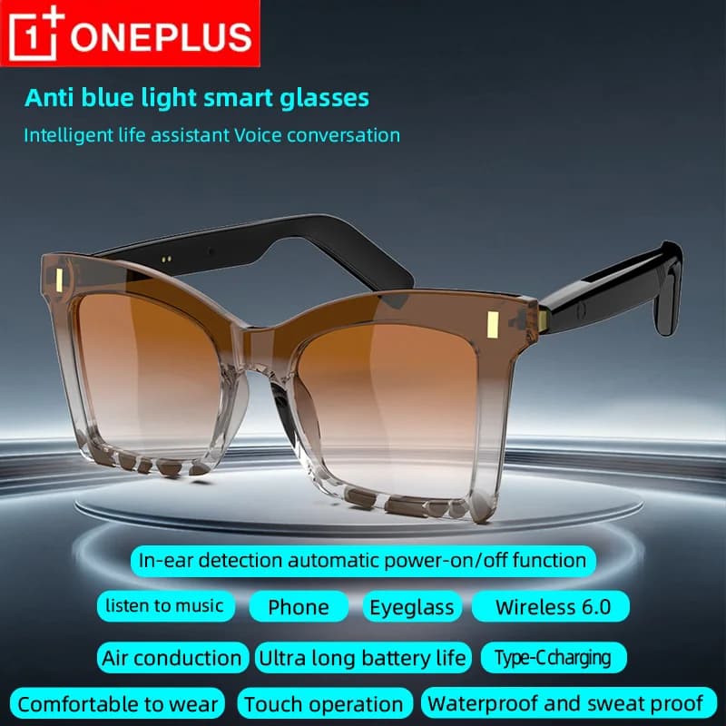 Occhiali Smart AI OnePlus con Conduzione Aerea, Protezione UV400, Anti-Luce Blu, Controllo Touch, Occhiali da Sole Sportivi Bluetooth per Ciclismo, Chiamate e Musica